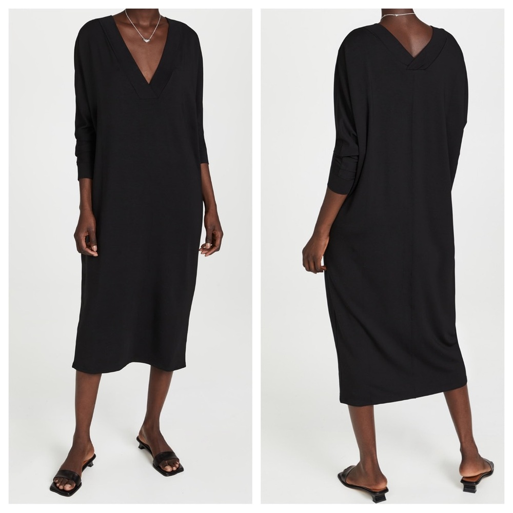 Hatch The Visitor Dress Midi 3/4 Sleeves Mid-weight French Terry Pullover Black